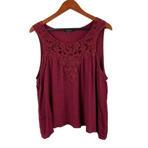 Ambiance Womens Burgundy Sleeveless Crochet Top 2XL